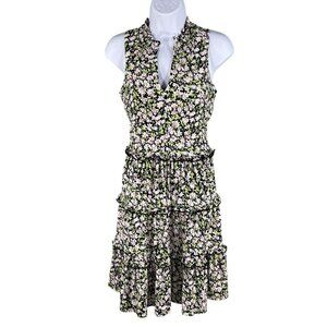 Tommy Hilfiger Womens 8 Ruffle Tiered Daisy Floral Sleeveless Dress Cottagecore